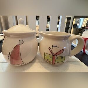 Rae Dunn Cream and Red Holiday Sugar and Creamer Set